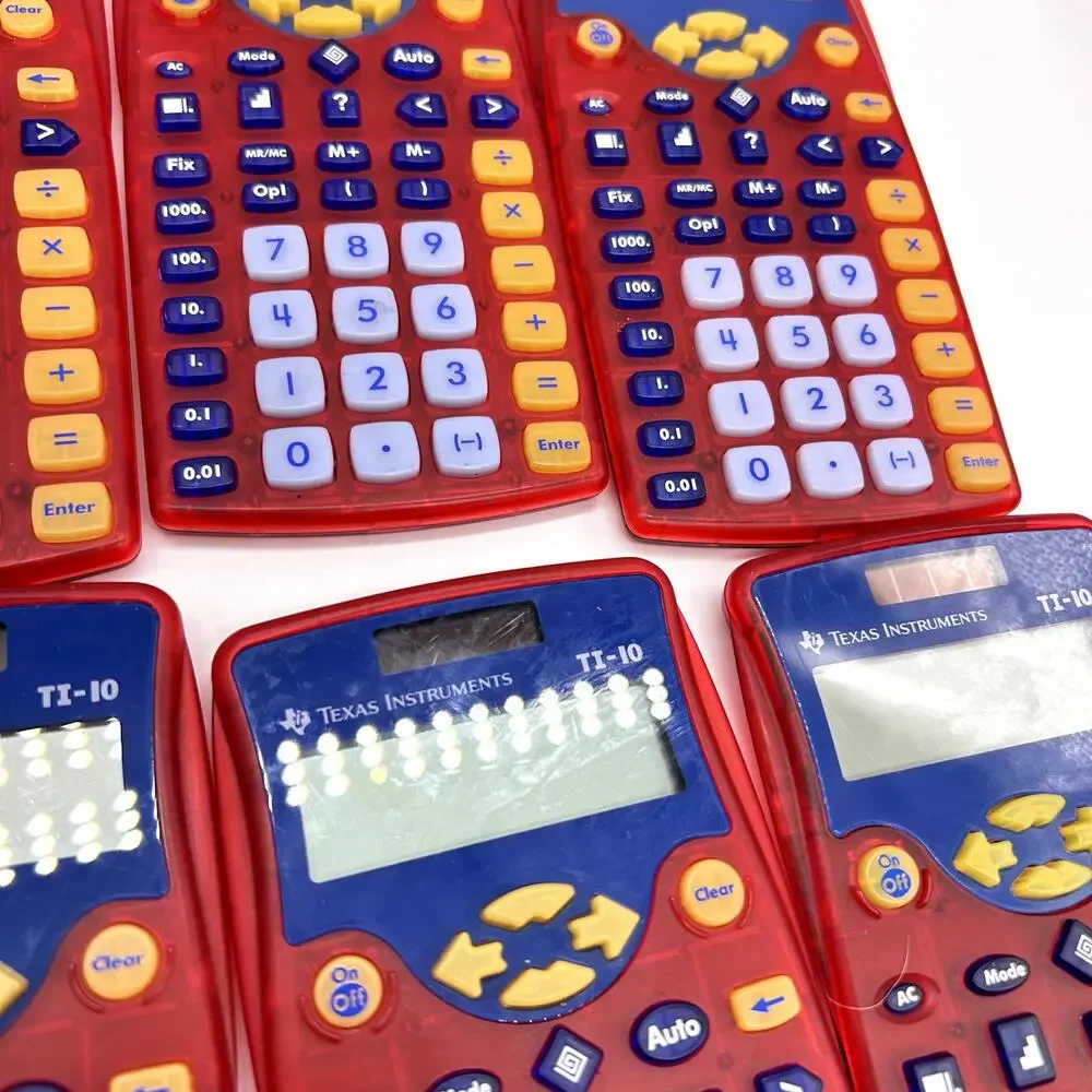 Texas Instruments TI-10 Elementary Calculator Solar Red Lot of 10 With Caddy